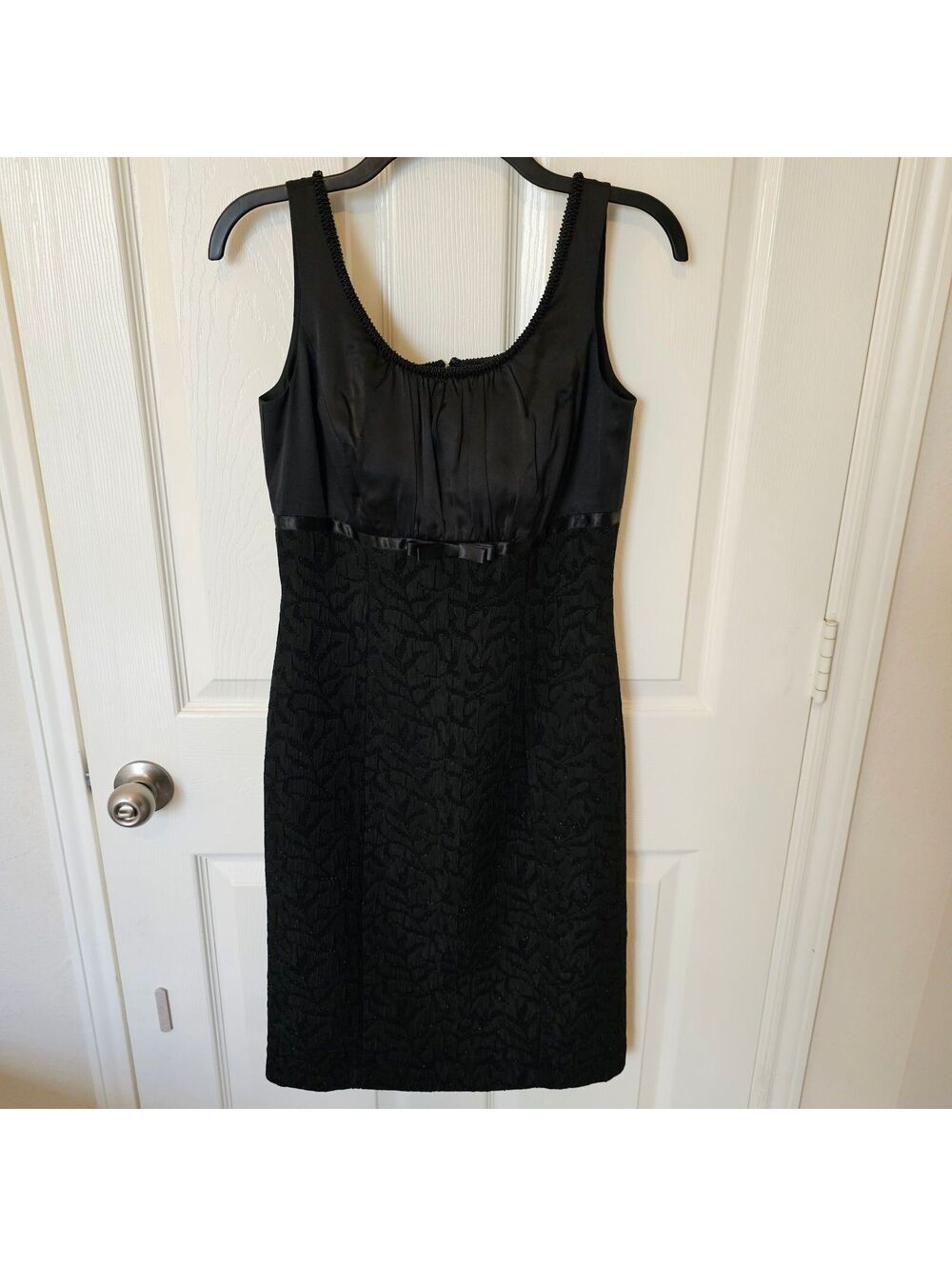 Tahari ASL Sheath Dress Black Silk & Poly Jacquard Textured Sparkly Skirt size 2